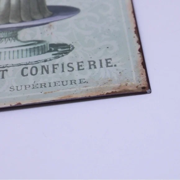Set of 2 metal plaques Home Wall Decor French Dessert Retro Vintage Distressed - Picture 4 of 9